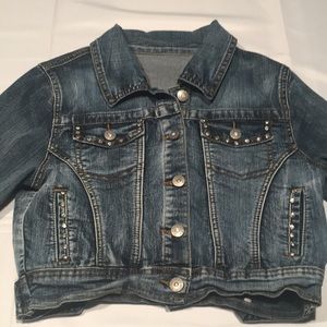Love culture jean jacket cropped/ rhinestone bling